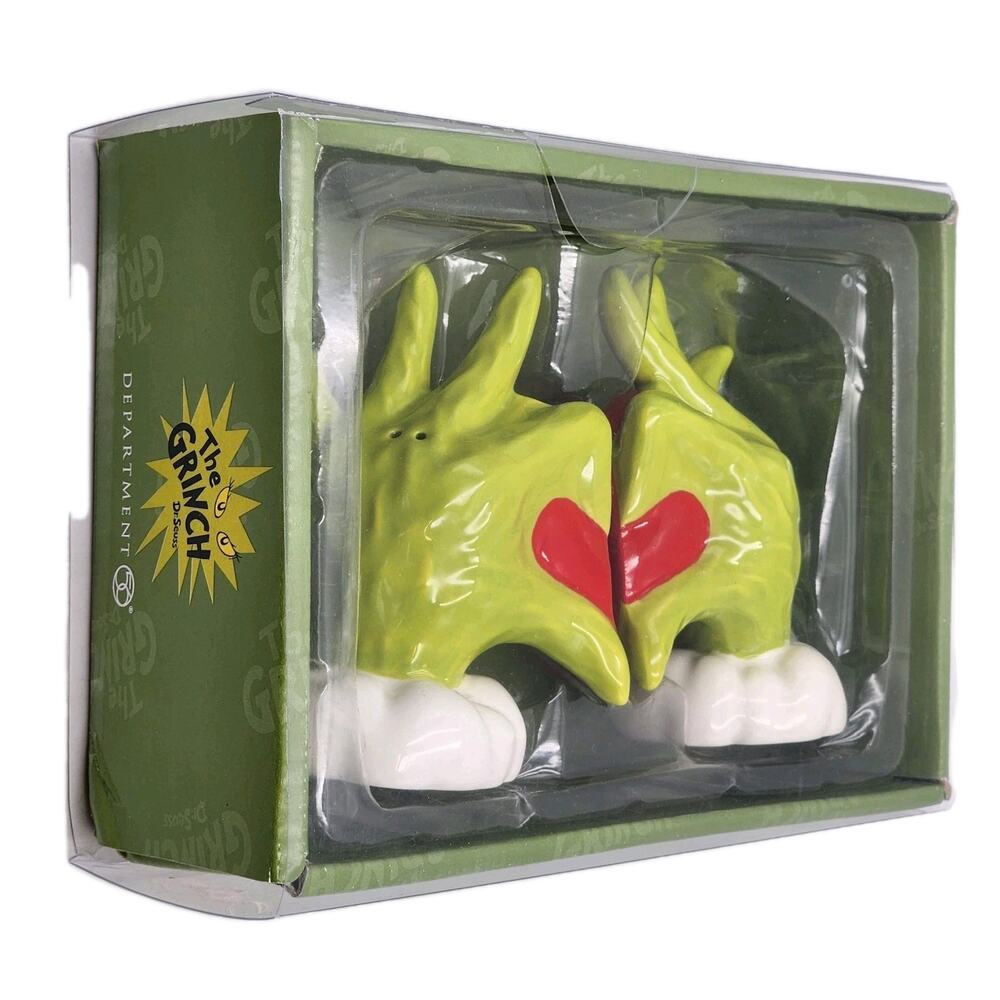 The Grinch Heart Hands Salt & Pepper Shaker Set Department 56 Enesco NEW IN BOX - Picture 9 of 10